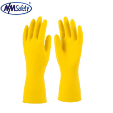 NMSAFETY Yellow flock lined household latex gloves for cleaning